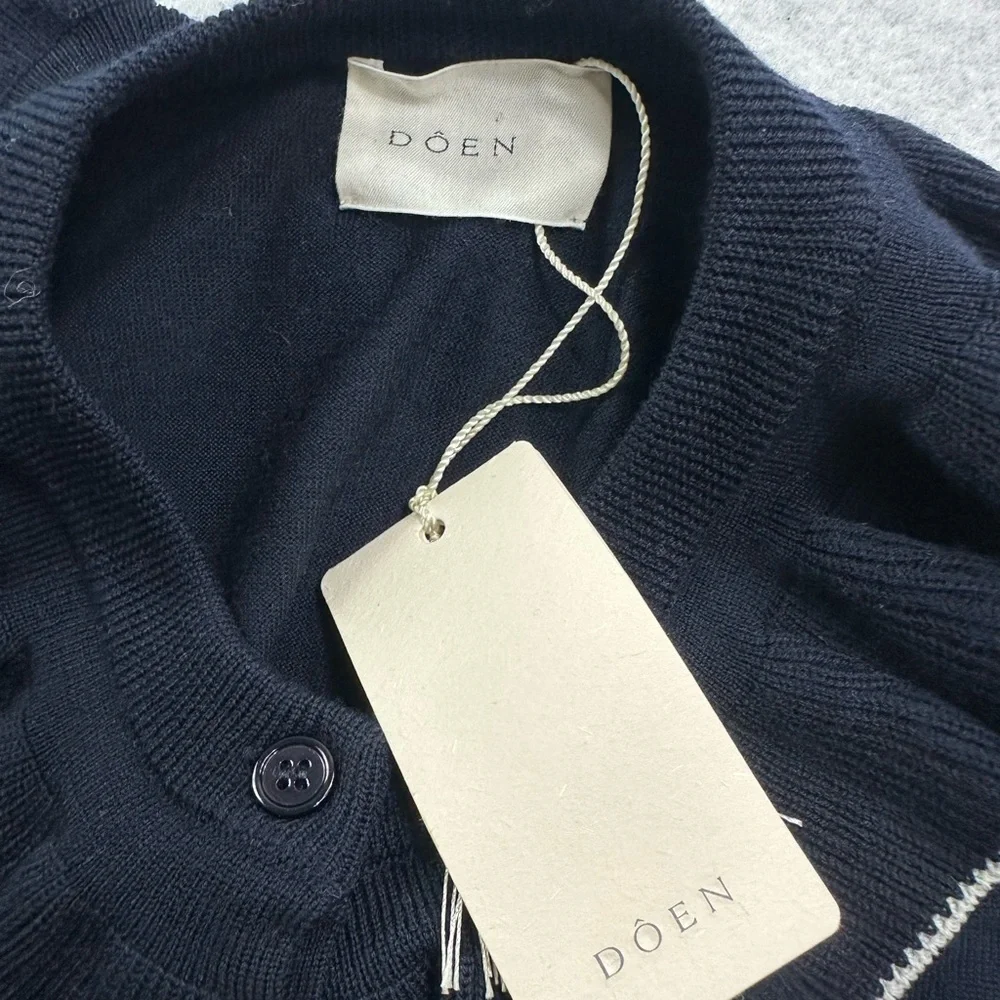 Doen Grazia Navy Blue 100% Merino Wool Cardigan Sweater Size Small NWT NEW